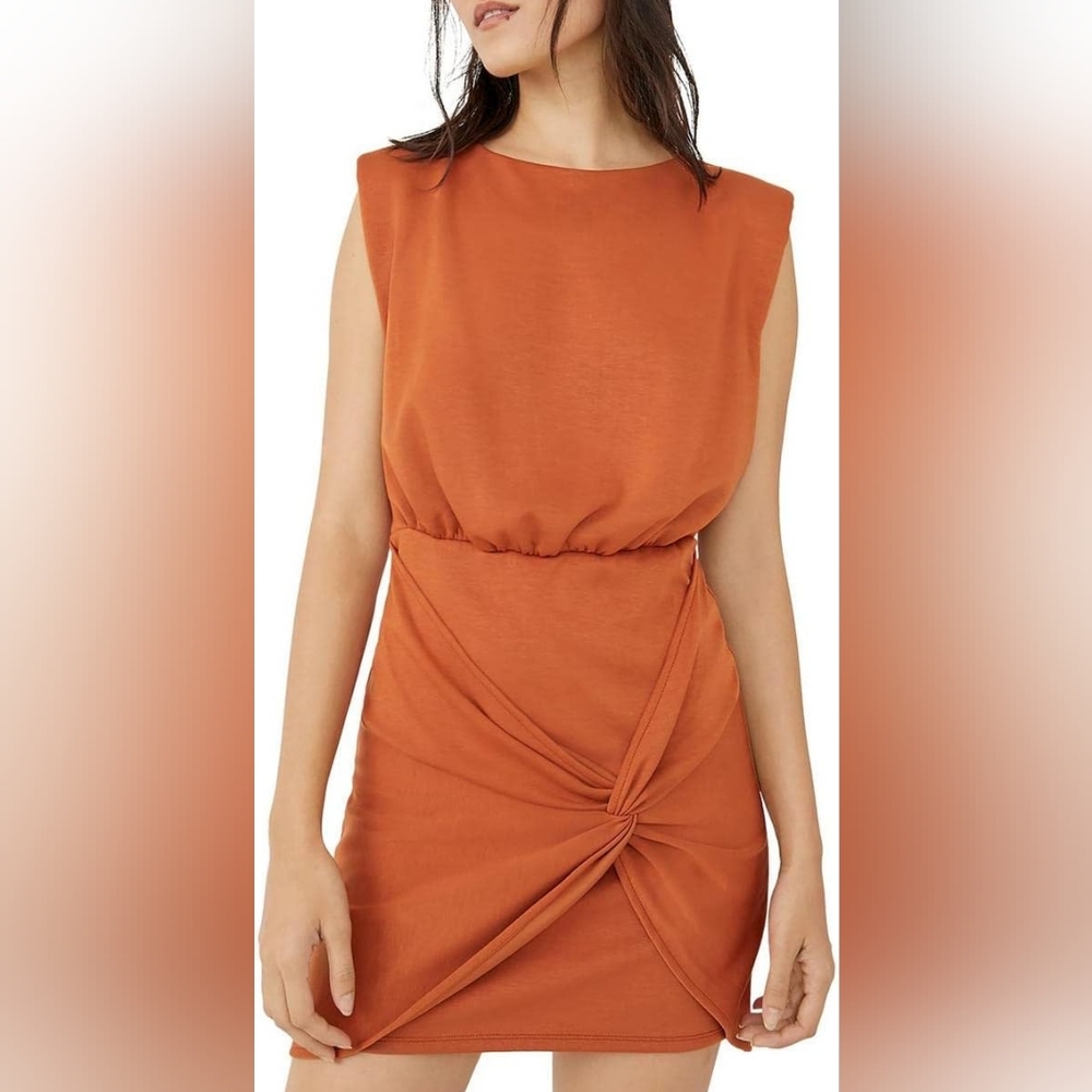 Free People Terracotta Twist Front Runway Knit Mini Dress Misses Medium NWT